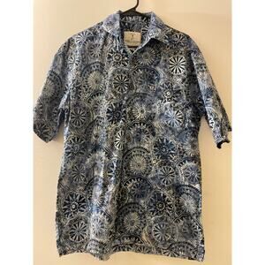 Artisans Outfitters Mens Size Medium Button Down Shirt 100% Cotton Blue Print‎